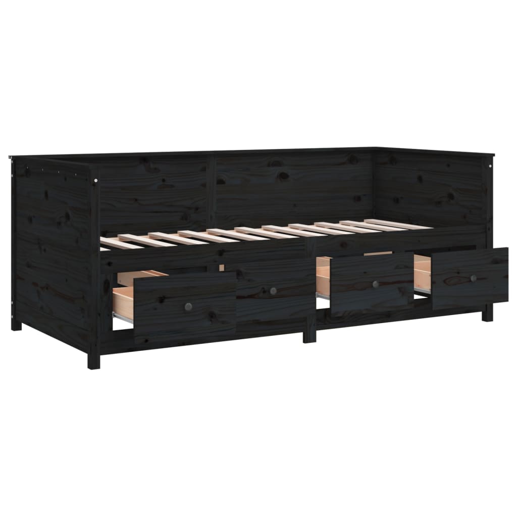 Day Bed without Mattress Black 90x190 cm Single Solid Wood Pine - Bargainia.com - 