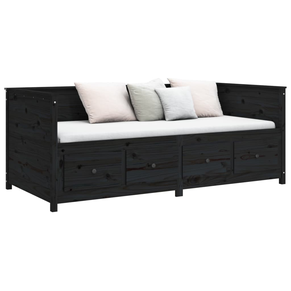 Day Bed without Mattress Black 90x190 cm Single Solid Wood Pine - Bargainia.com - 