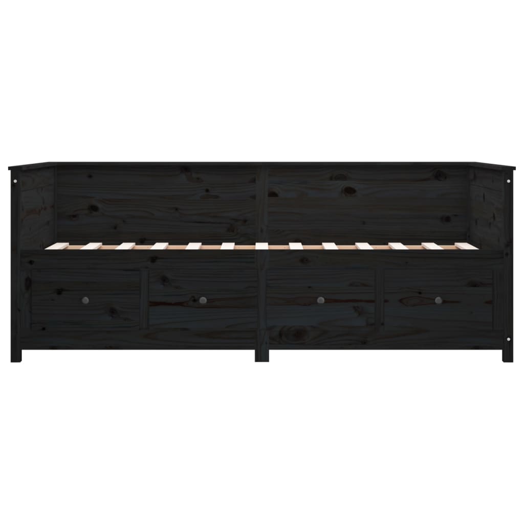 Day Bed without Mattress Black 90x190 cm Single Solid Wood Pine - Bargainia.com - 