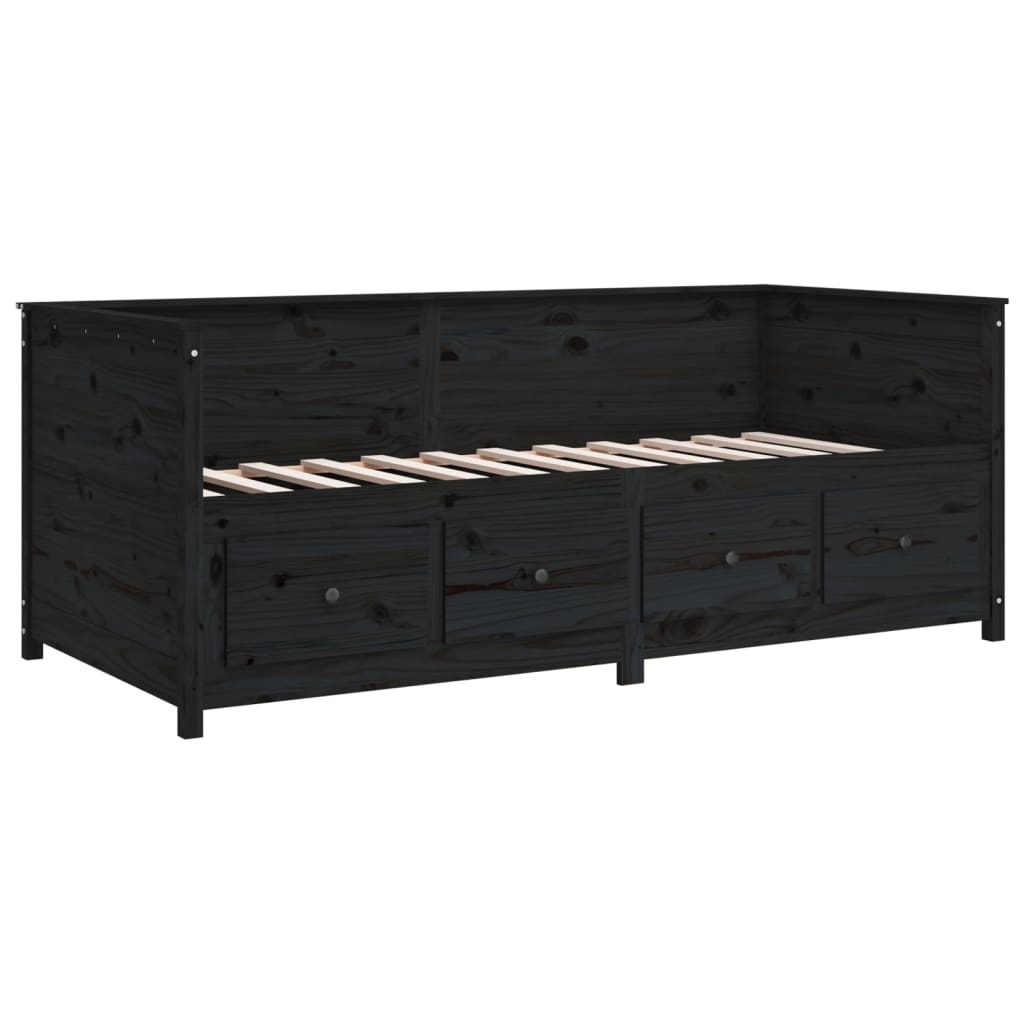Day Bed without Mattress Black 90x190 cm Single Solid Wood Pine - Bargainia.com - 
