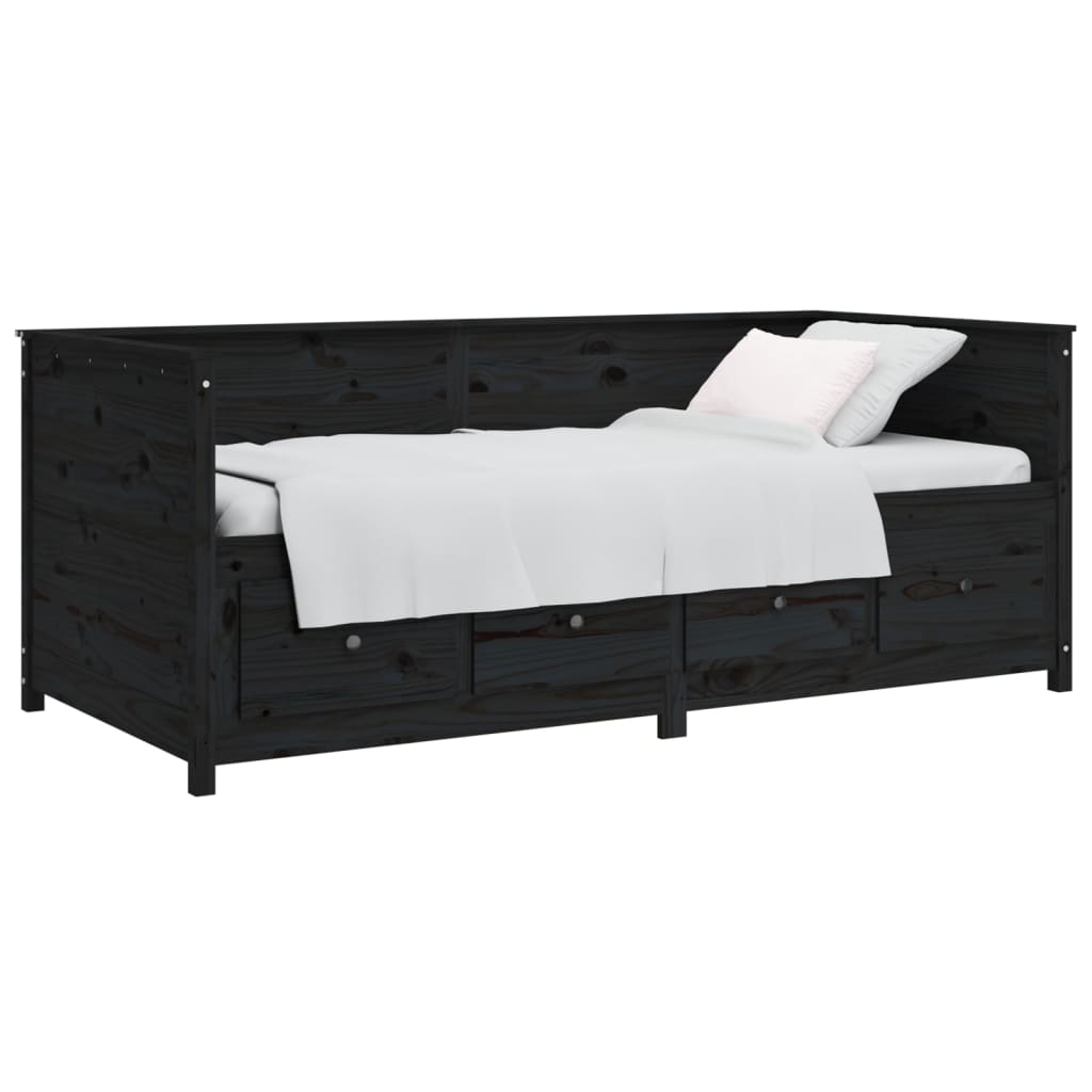 Day Bed without Mattress Black 90x190 cm Single Solid Wood Pine - Bargainia.com - 