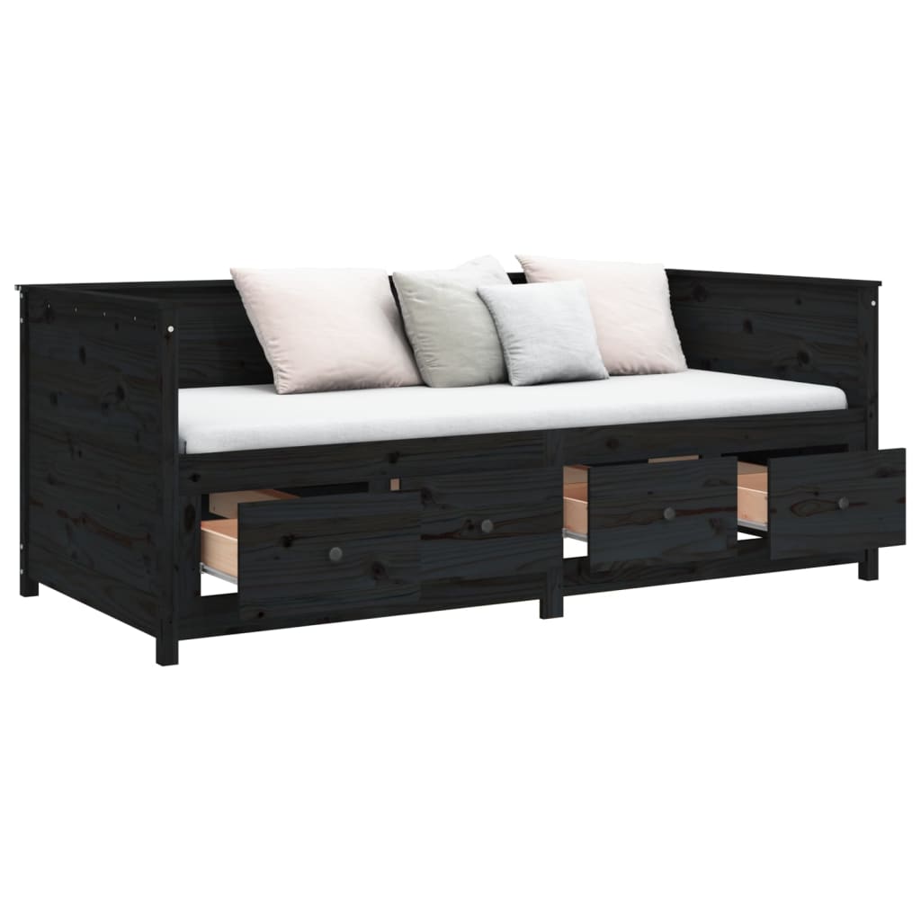 Day Bed without Mattress Black 90x190 cm Single Solid Wood Pine - Bargainia.com - 