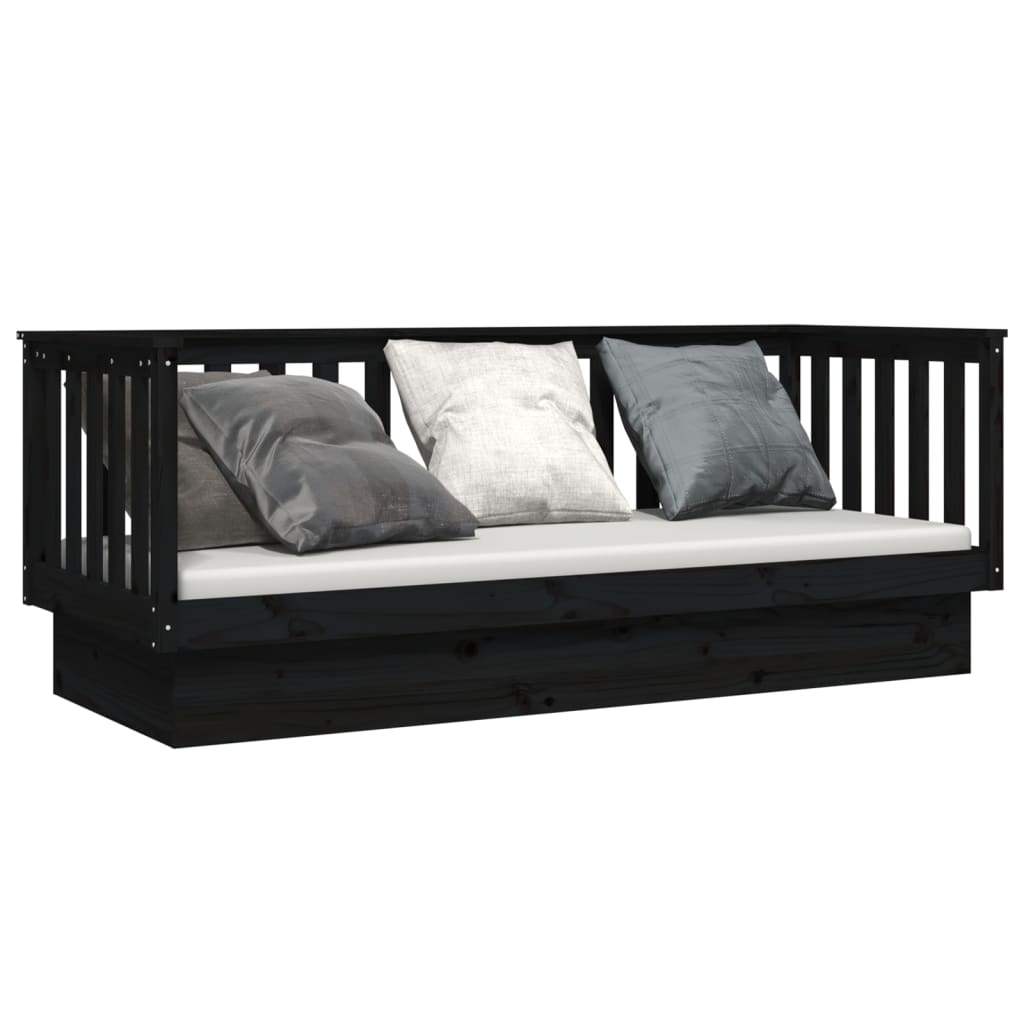 Day Bed without Mattress Black 90x190 cm Single Solid Wood Pine - Bargainia.com - 