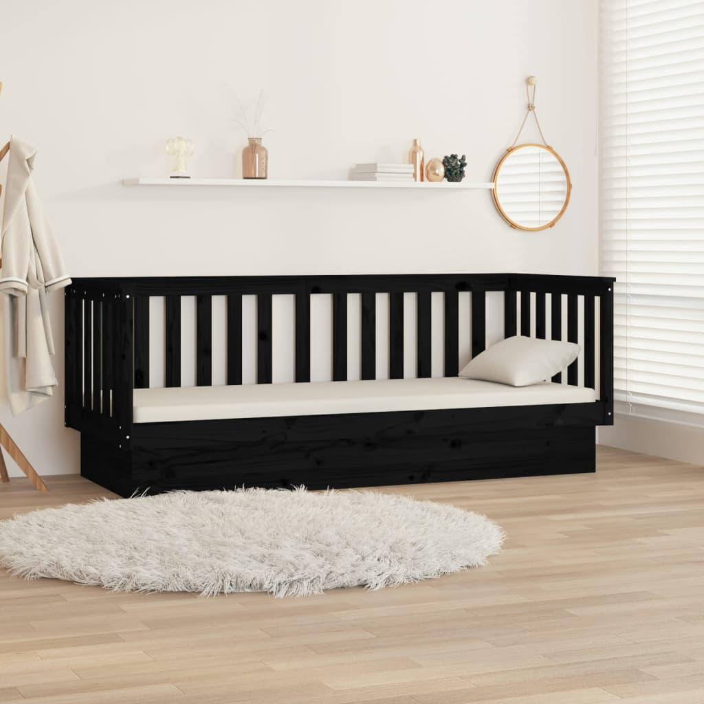 Day Bed without Mattress Black 90x190 cm Single Solid Wood Pine - Bargainia.com - 