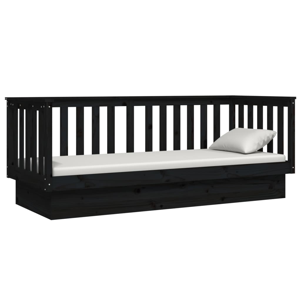 Day Bed without Mattress Black 90x190 cm Single Solid Wood Pine - Bargainia.com - 