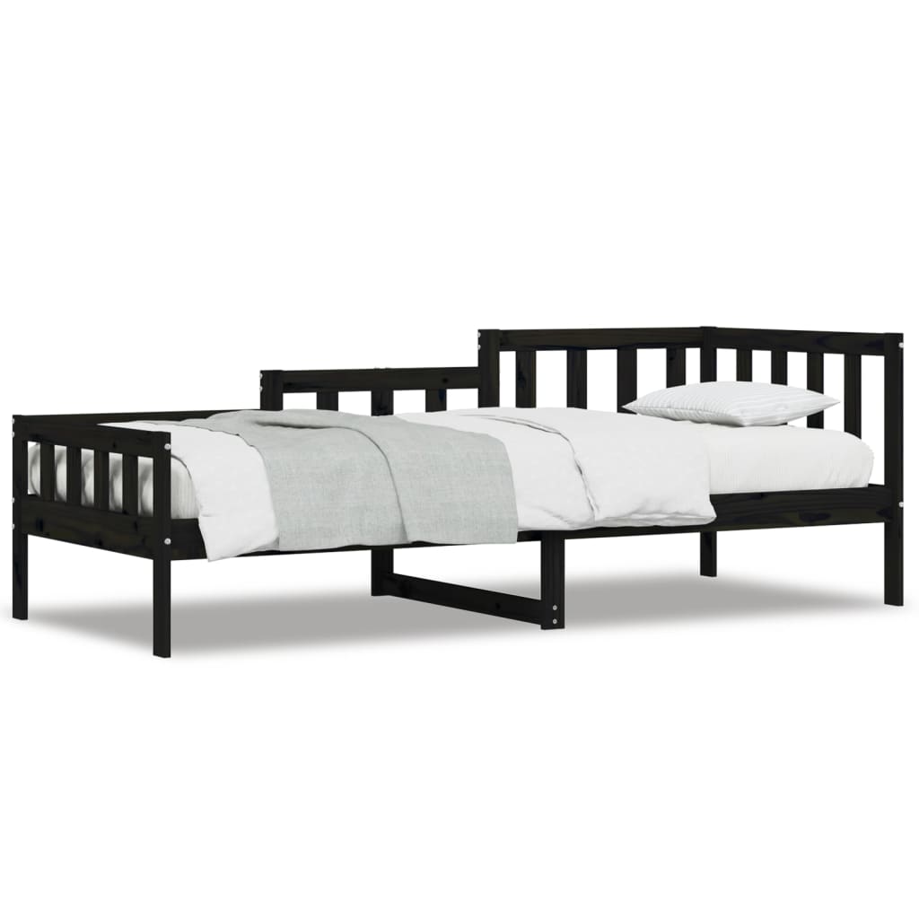 Day Bed without Mattress Black 90x190 cm Single Solid Wood Pine - Bargainia.com - 