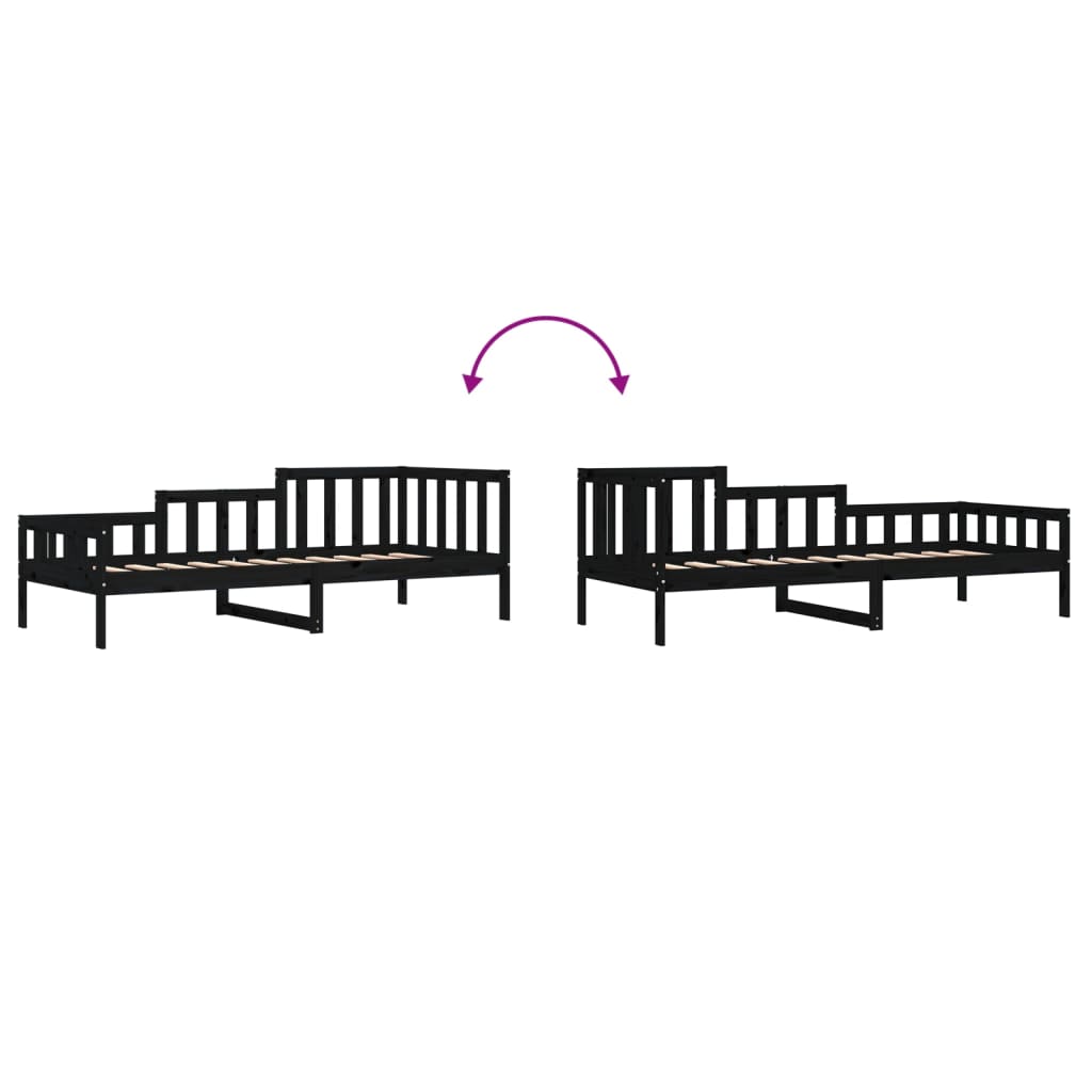 Day Bed without Mattress Black 90x190 cm Single Solid Wood Pine - Bargainia.com - 