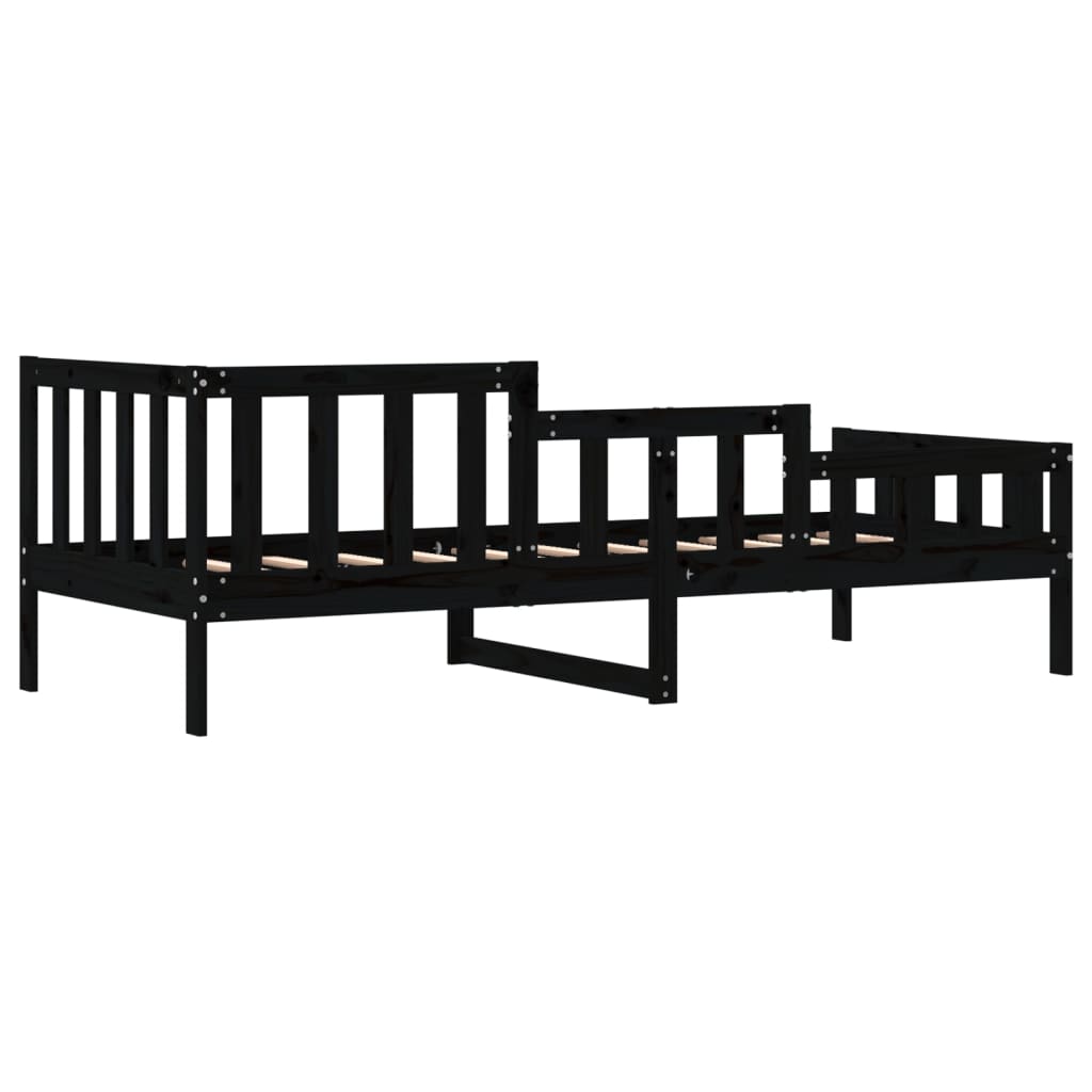Day Bed without Mattress Black 90x190 cm Single Solid Wood Pine - Bargainia.com - 