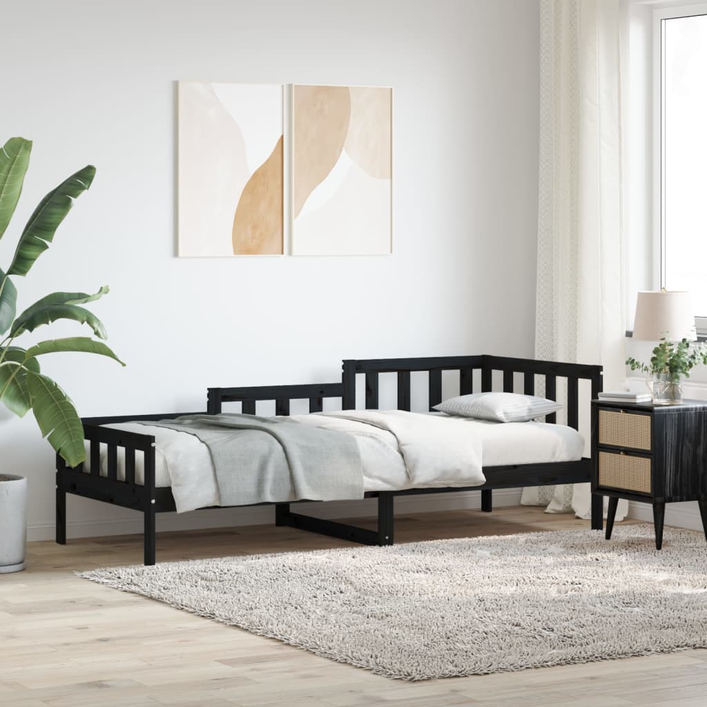 Day Bed without Mattress Black 90x190 cm Single Solid Wood Pine - Bargainia.com - 