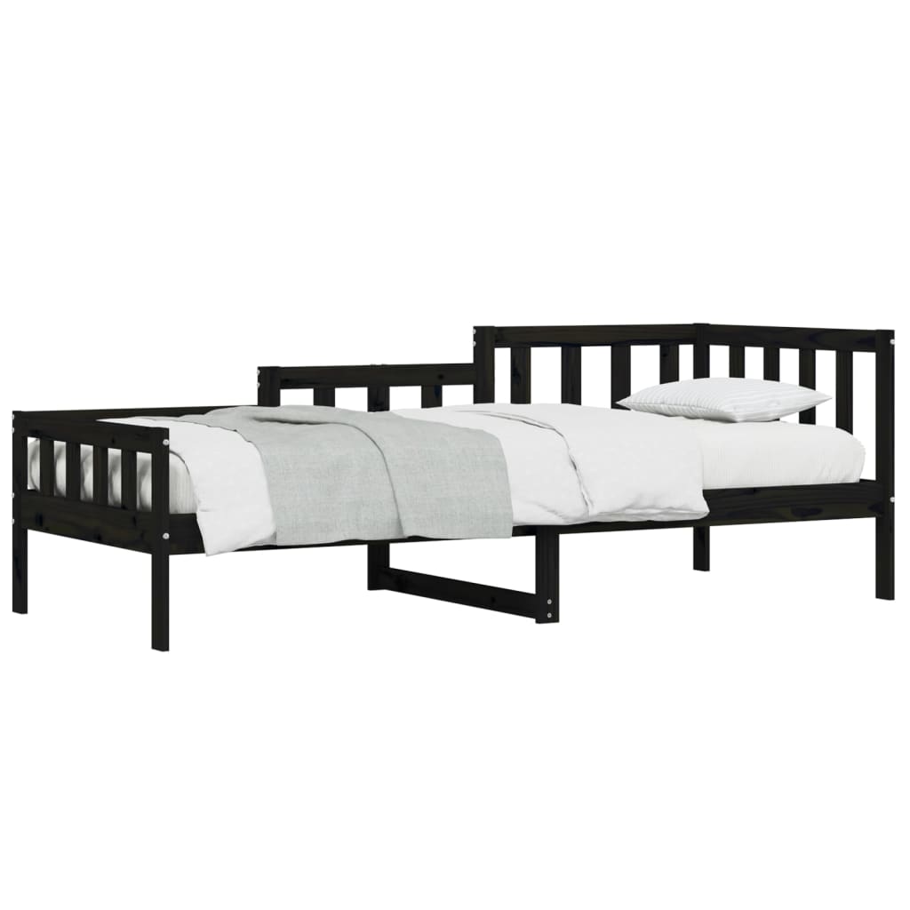 Day Bed without Mattress Black 90x190 cm Single Solid Wood Pine - Bargainia.com - 