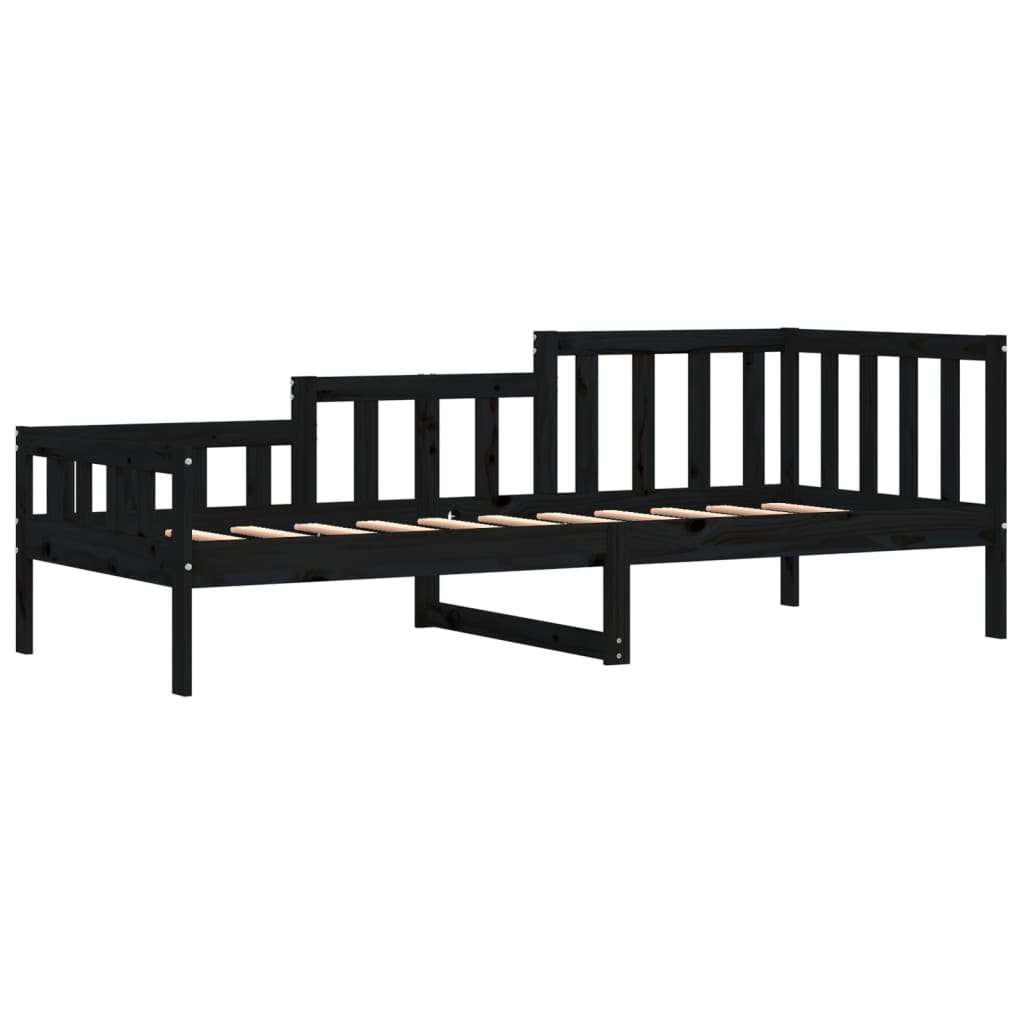 Day Bed without Mattress Black 90x190 cm Single Solid Wood Pine - Bargainia.com - 