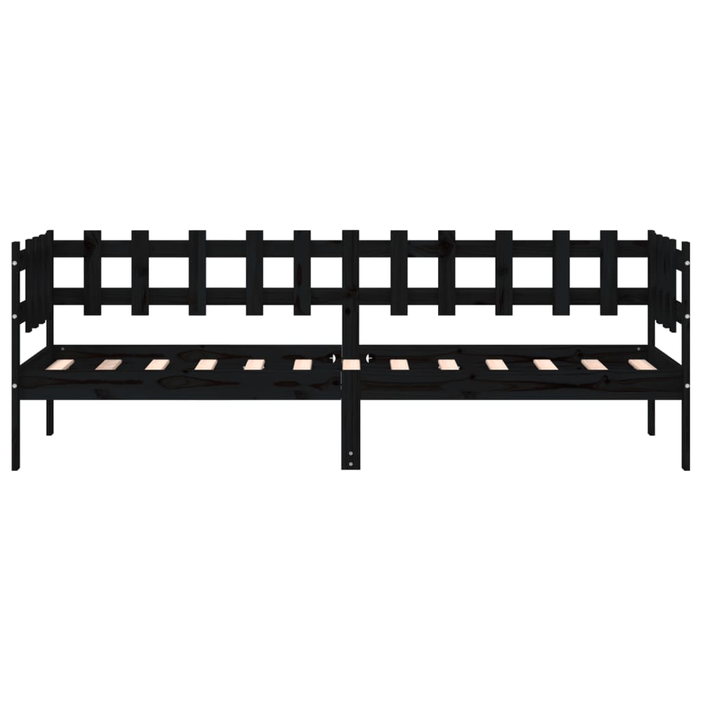 Day Bed without Mattress Black 90x190 cm Single Solid Wood Pine - Bargainia.com - 