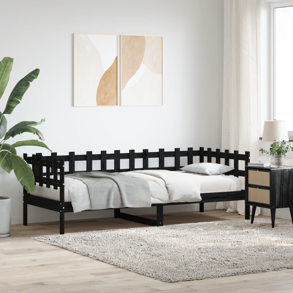 Day Bed without Mattress Black 90x190 cm Single Solid Wood Pine - Bargainia.com - 