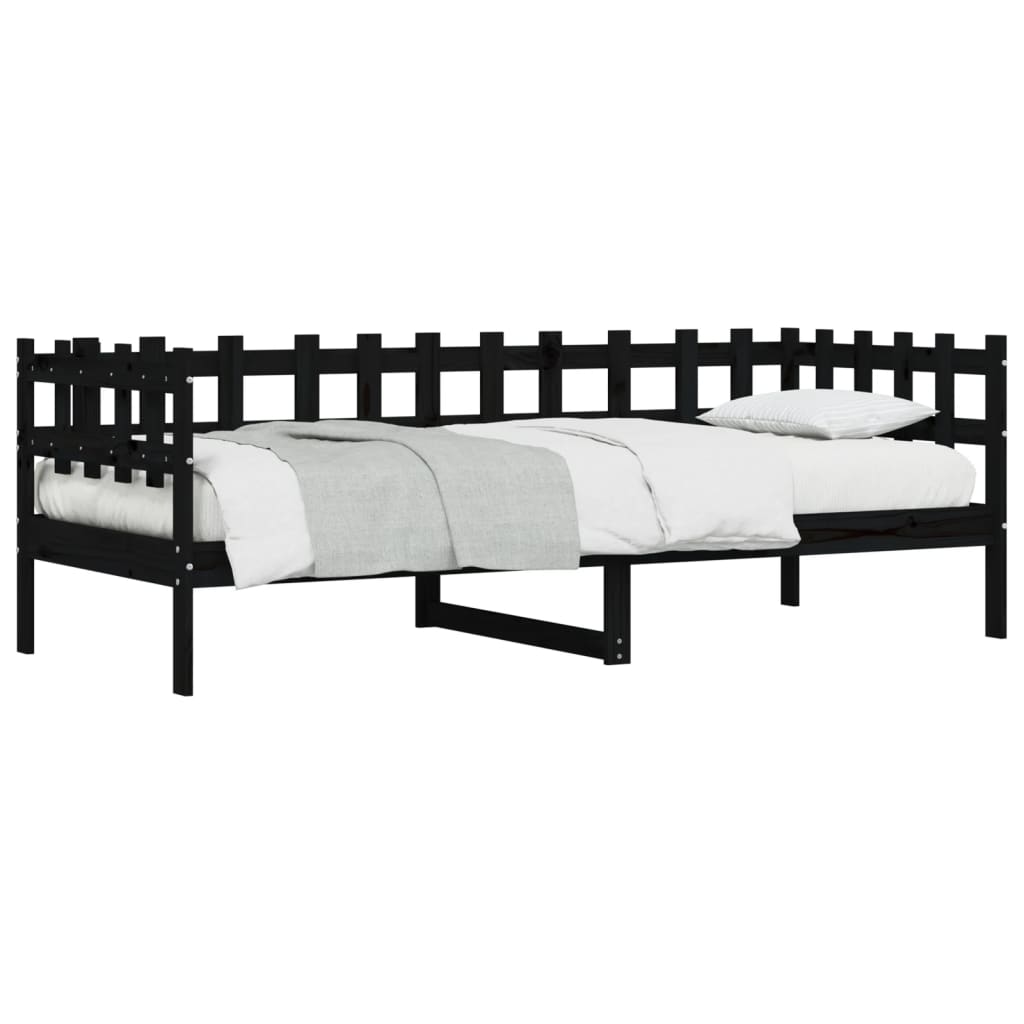 Day Bed without Mattress Black 90x190 cm Single Solid Wood Pine - Bargainia.com - 