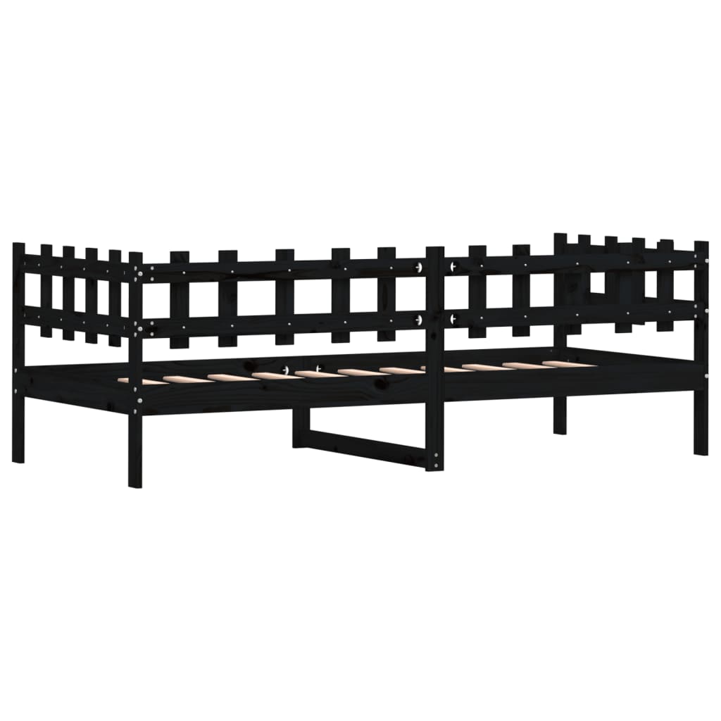 Day Bed without Mattress Black 90x190 cm Single Solid Wood Pine - Bargainia.com - 