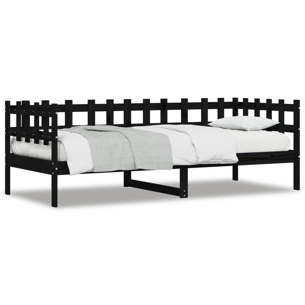 Day Bed without Mattress Black 90x190 cm Single Solid Wood Pine - Bargainia.com - 