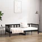 Day Bed without Mattress Black 90x190cm Solid Wood Pine - Bargainia.com - 
