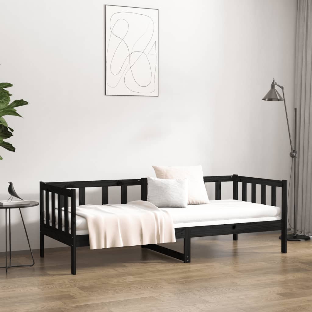 Day Bed without Mattress Black 90x190cm Solid Wood Pine - Bargainia.com - 