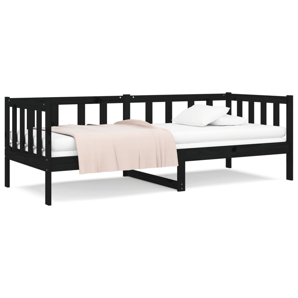 Day Bed without Mattress Black 90x190cm Solid Wood Pine - Bargainia.com - 
