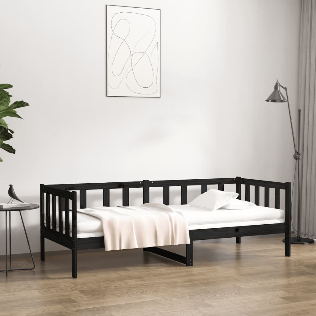 Day Bed without Mattress Black 90x190cm Solid Wood Pine - Bargainia.com - 