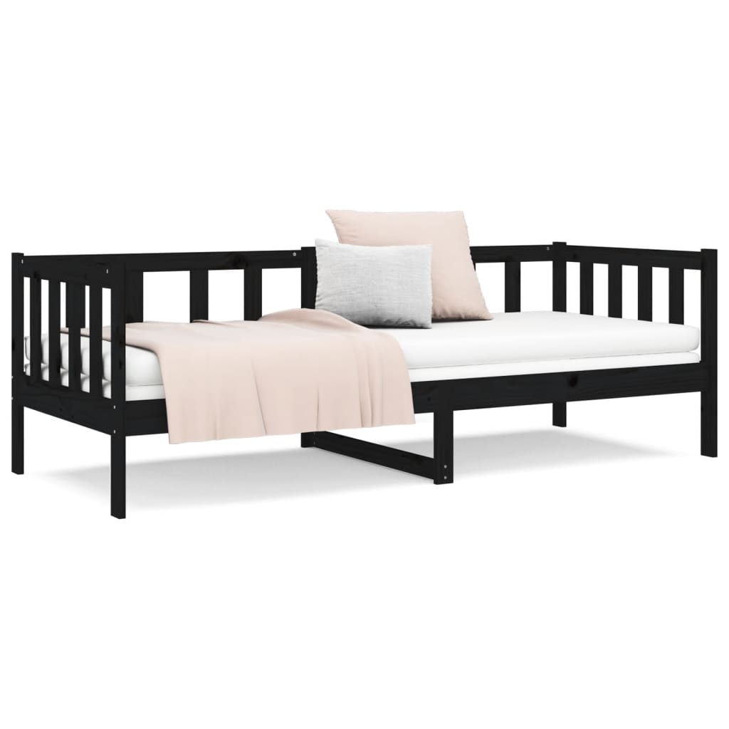 Day Bed without Mattress Black 90x190cm Solid Wood Pine - Bargainia.com - 