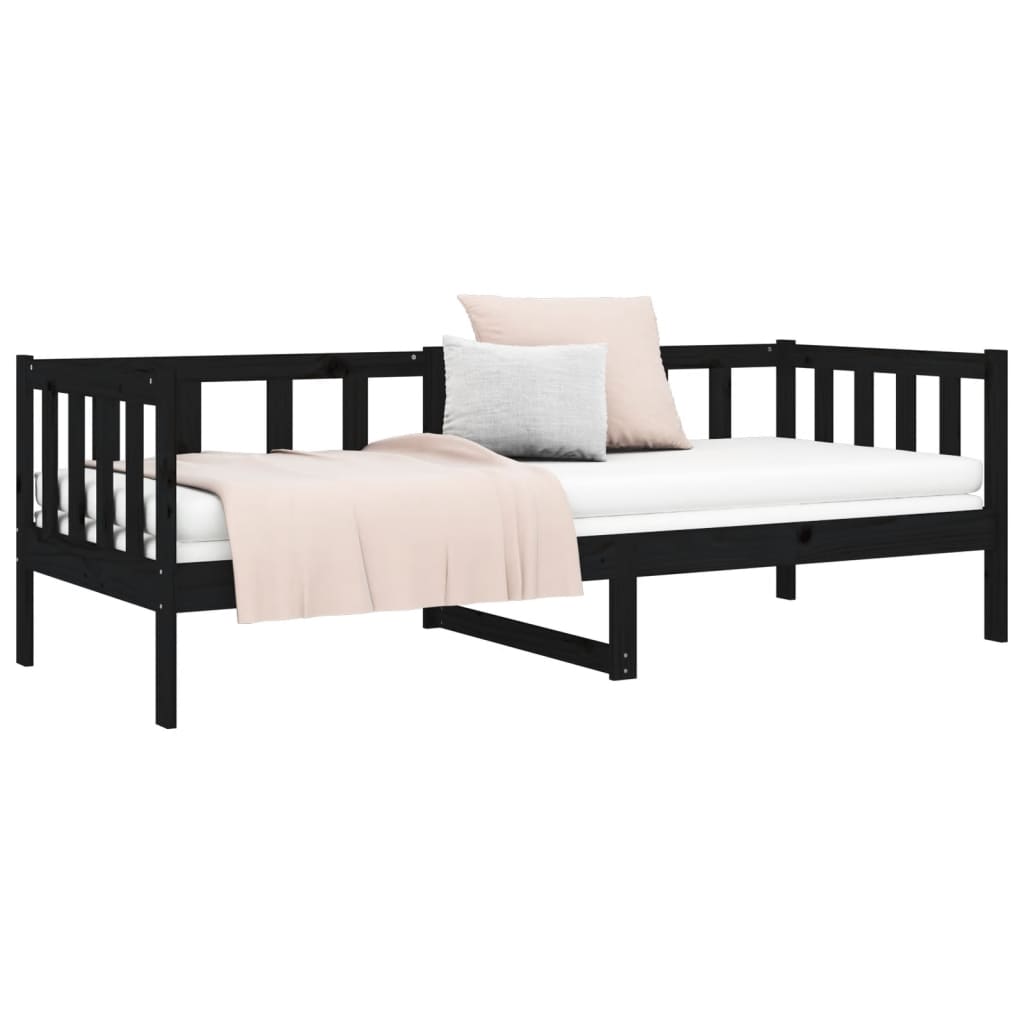 Day Bed without Mattress Black 90x190cm Solid Wood Pine - Bargainia.com - 