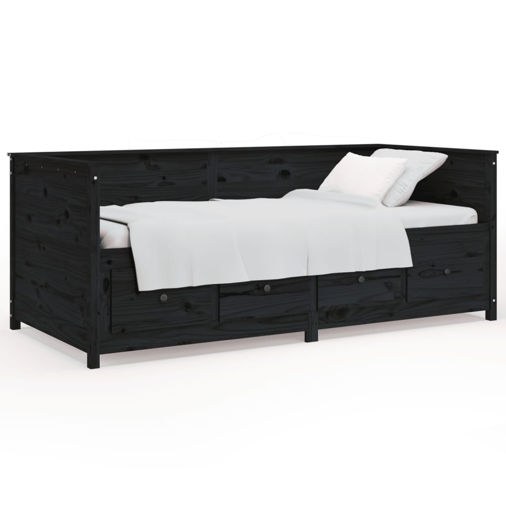 Day Bed without Mattress Black 90x200 cm Solid Wood Pine - Bargainia.com - 