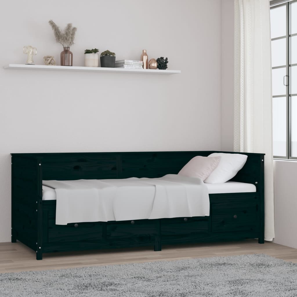 Day Bed without Mattress Black 90x200 cm Solid Wood Pine - Bargainia.com - 