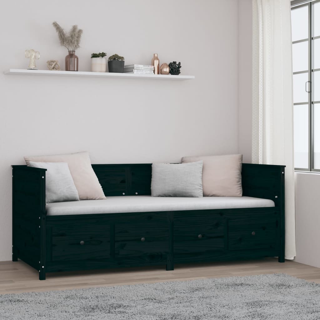 Day Bed without Mattress Black 90x200 cm Solid Wood Pine - Bargainia.com - 