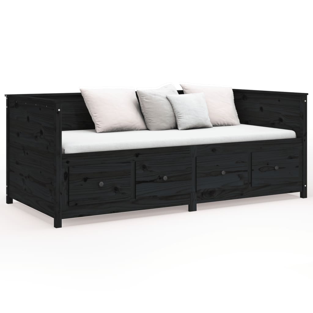 Day Bed without Mattress Black 90x200 cm Solid Wood Pine - Bargainia.com - 