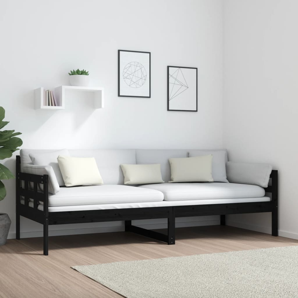Day Bed without Mattress Black Solid Wood Pine 80x200 cm - Bargainia.com - 