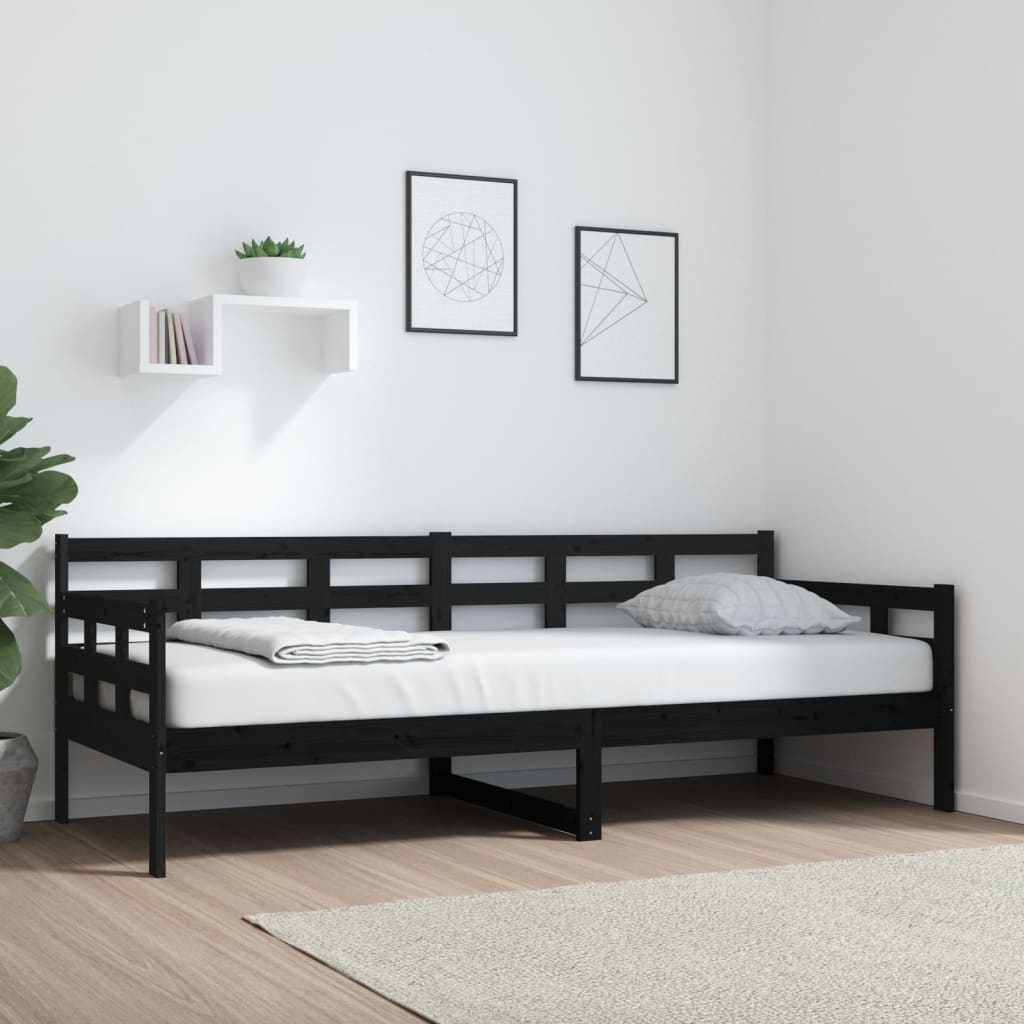 Day Bed without Mattress Black Solid Wood Pine 80x200 cm - Bargainia.com - 