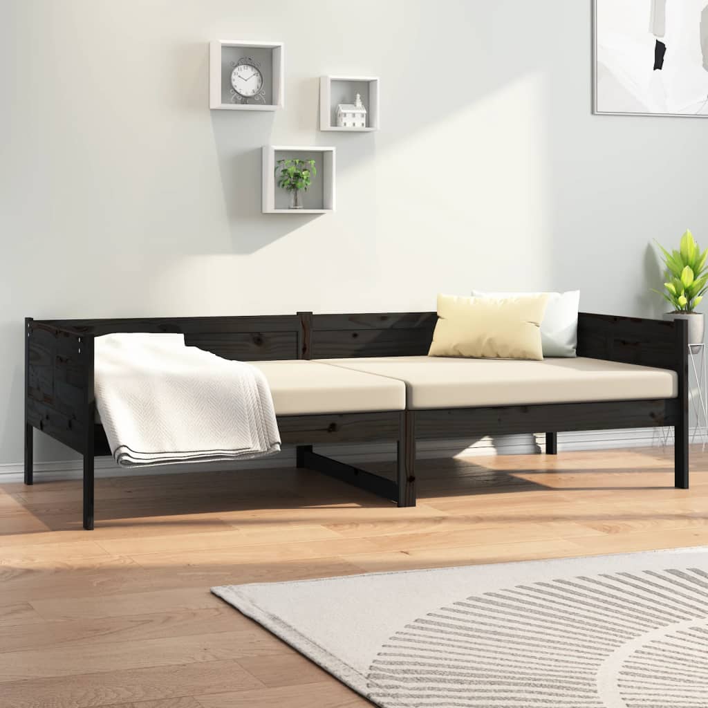 Day Bed without Mattress Black Solid Wood Pine 90x190 cm Single - Bargainia.com - 
