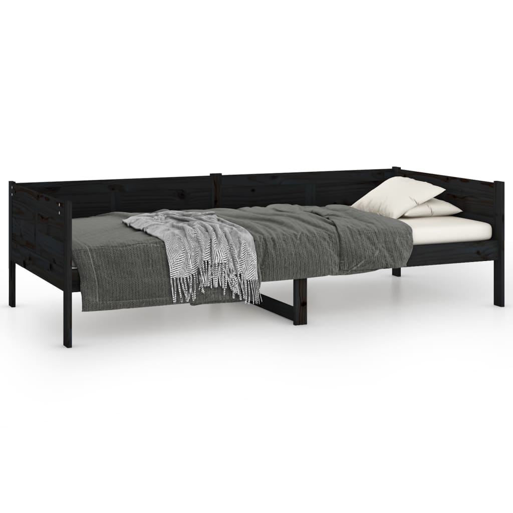 Day Bed without Mattress Black Solid Wood Pine 90x190 cm Single - Bargainia.com - 
