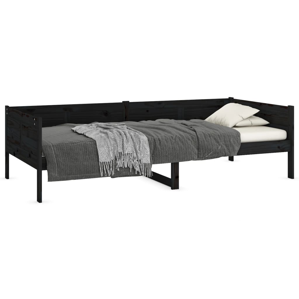 Day Bed without Mattress Black Solid Wood Pine 90x190 cm Single - Bargainia.com - 