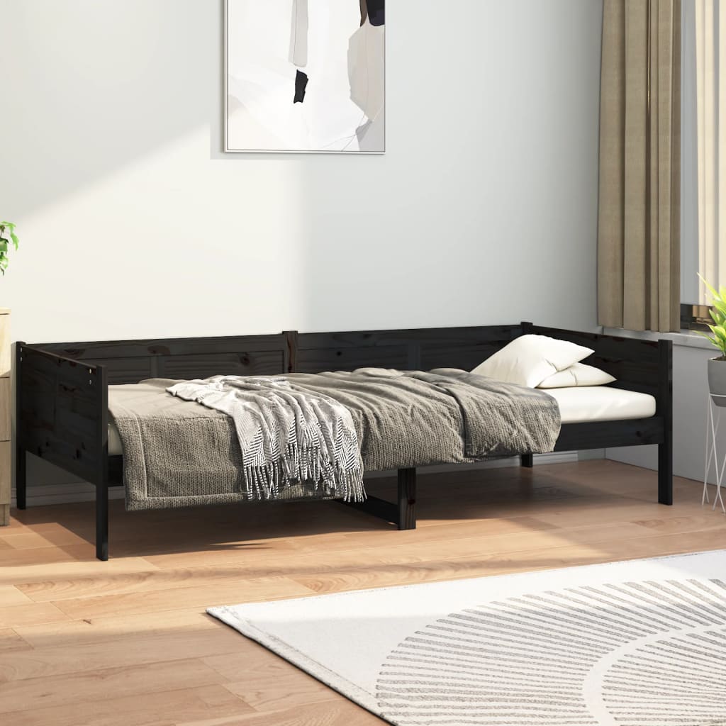 Day Bed without Mattress Black Solid Wood Pine 90x190 cm Single - Bargainia.com - 