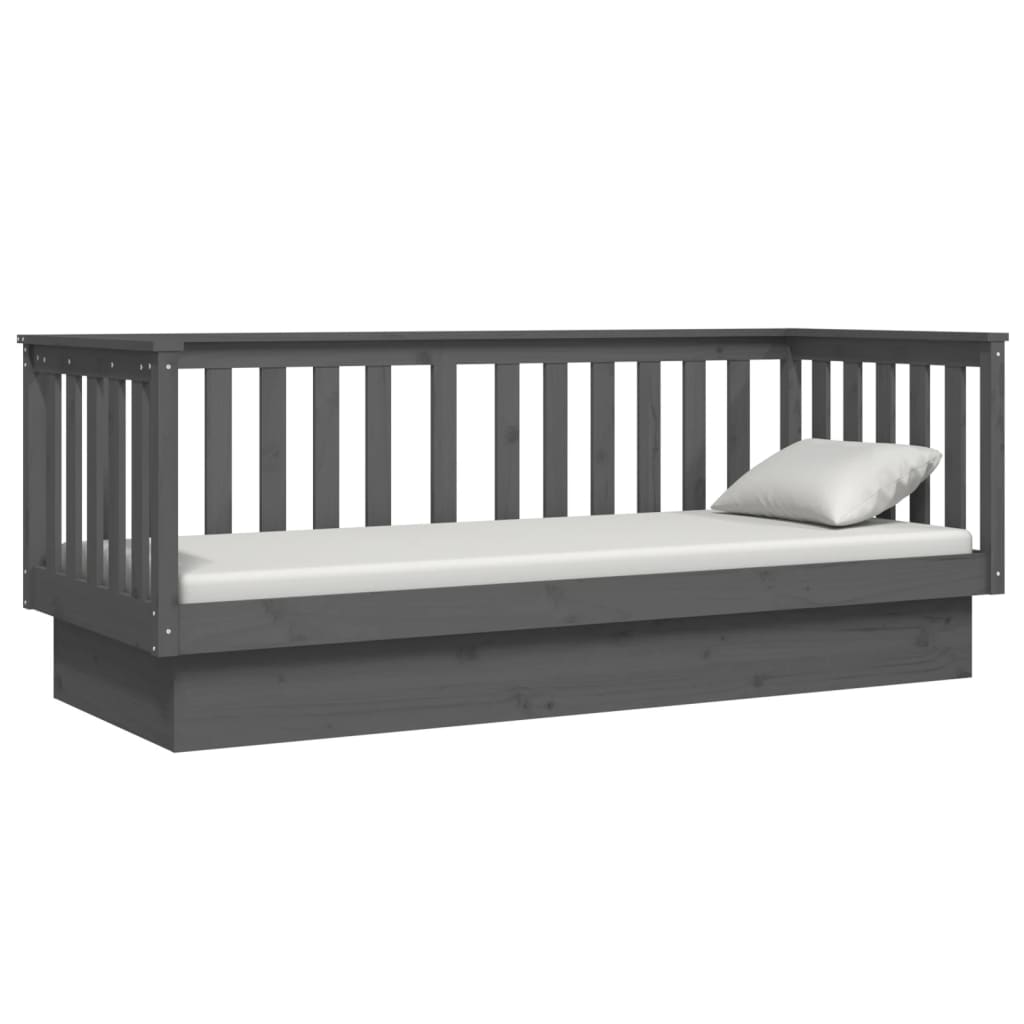 Day Bed without Mattress Grey 75x190 cm Small Single Solid Wood Pine - Bargainia.com - 
