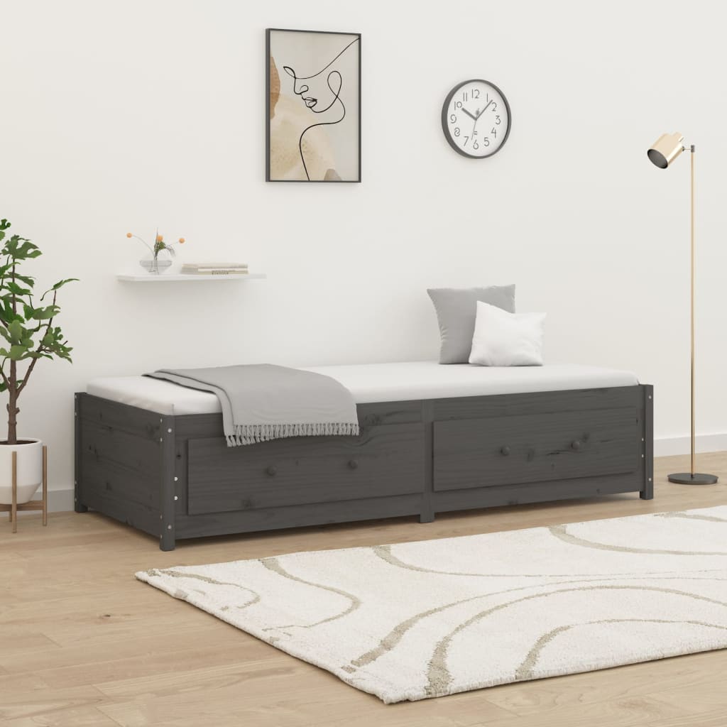 Day Bed without Mattress Grey 90x200 cm Solid Wood Pine - Bargainia.com - 
