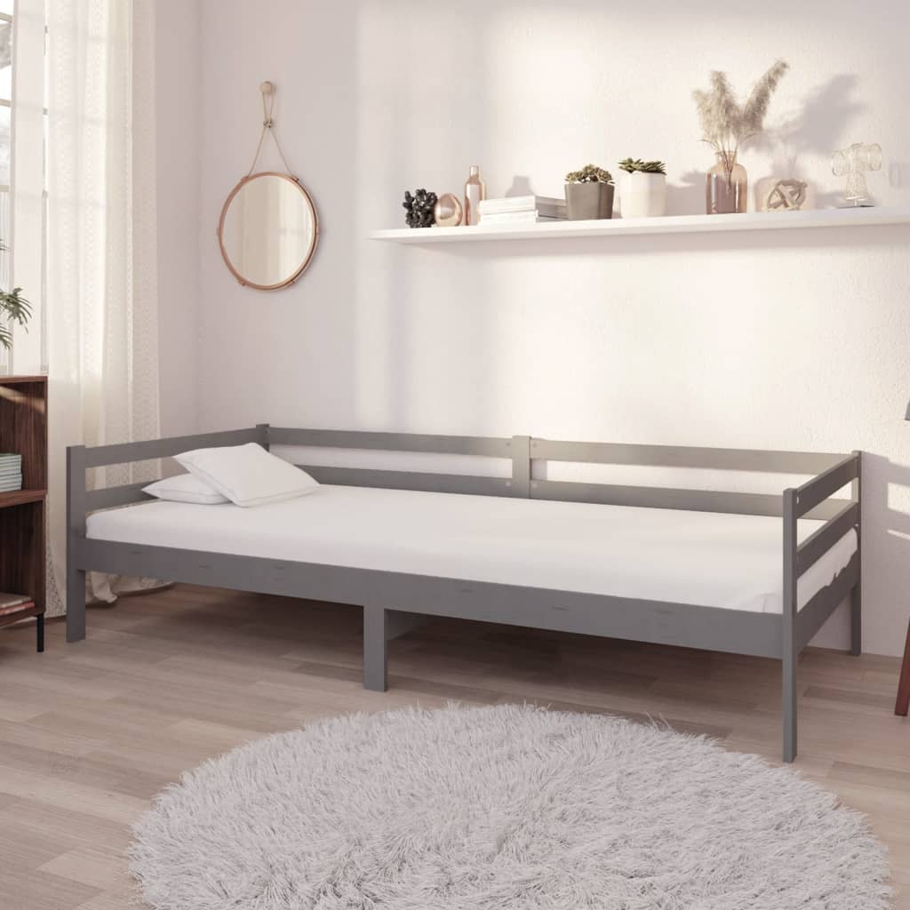 Day Bed without Mattress Grey Solid Wood Pine 90x200cm - Bargainia.com - 