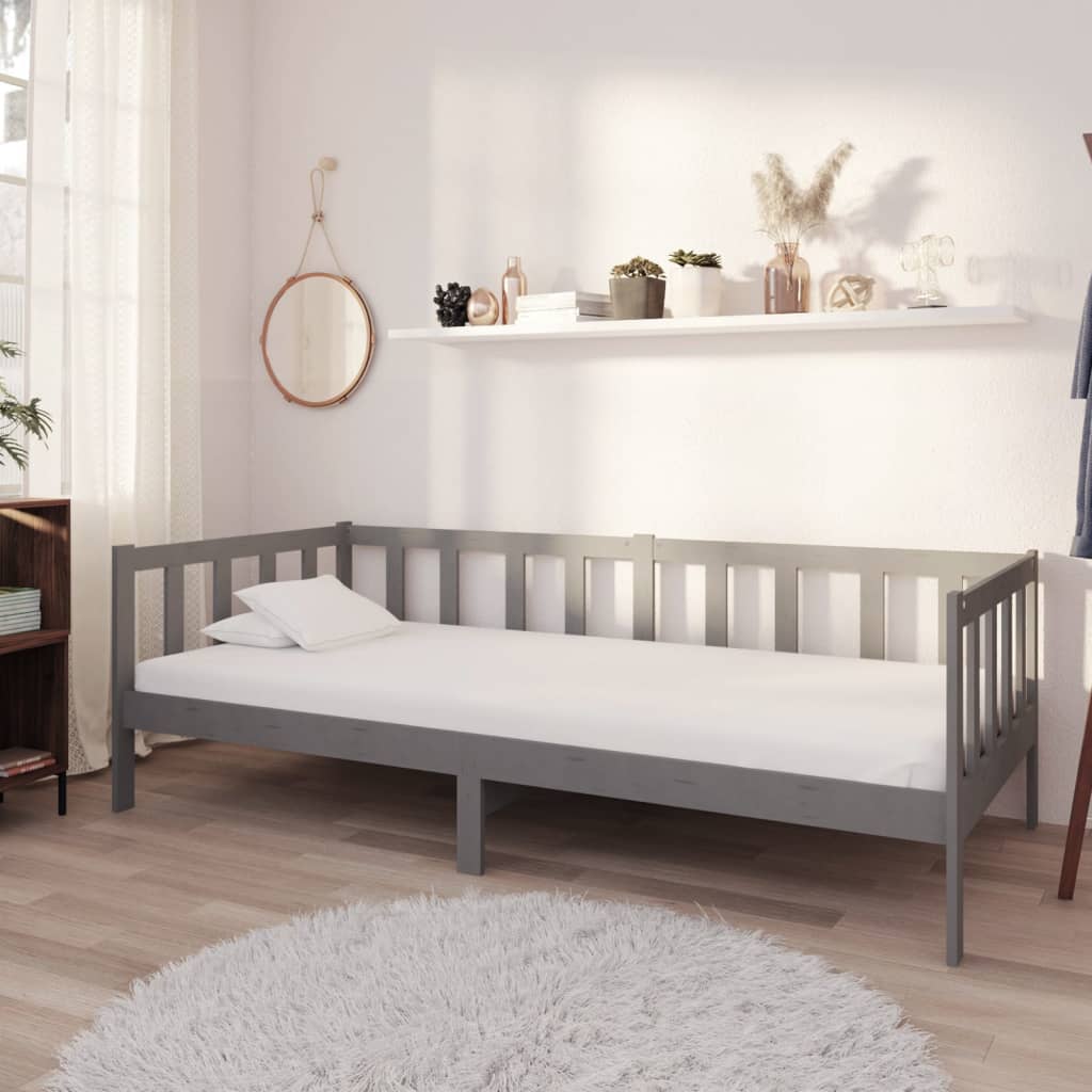 Day Bed without Mattress Grey Solid Wood Pine 90x200cm - Bargainia.com - 