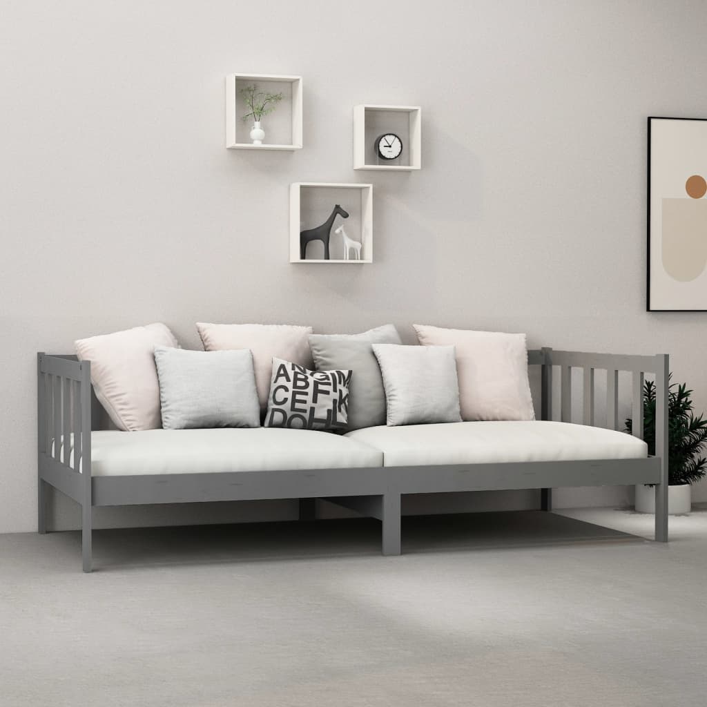 Day Bed without Mattress Grey Solid Wood Pine 90x200cm - Bargainia.com - 
