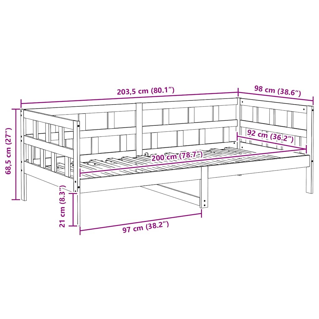 Day Bed without Mattress Wax Brown 90x200 cm Solid Wood Pine - Bargainia.com - 