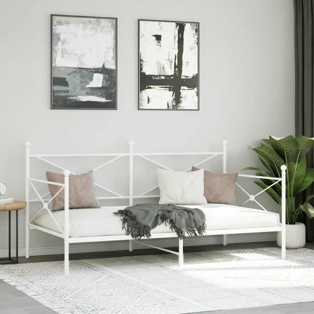 Day Bed without Mattress White 100x200 cm Steel - Bargainia.com - 