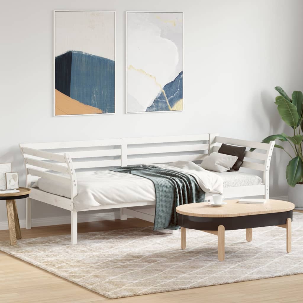 Day Bed without Mattress White 75x190 cm Small Single Solid Wood Pine - Bargainia.com - 