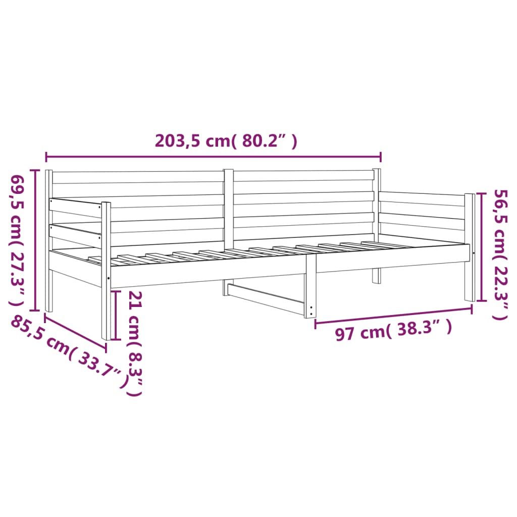 Day Bed without Mattress White 80x200cm Solid Wood Pine - Bargainia.com - 