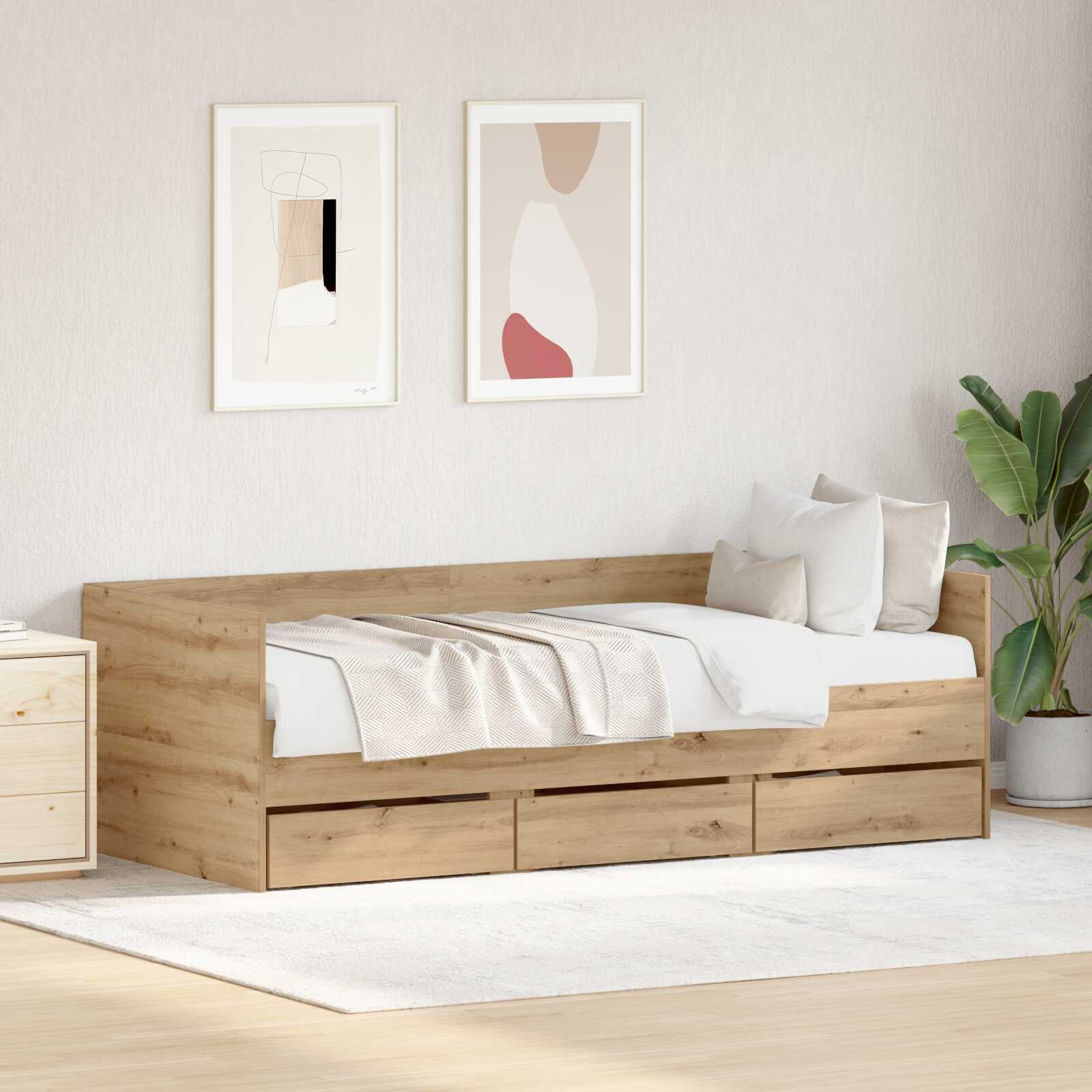 Daybed Artisan oak Engineered wood 90 x 190 cm Durable Daybed - Bargainia.com - 