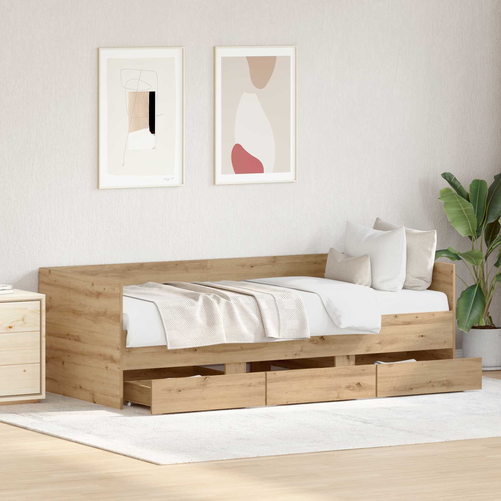 Daybed Artisan oak Engineered wood 90 x 190 cm Durable Daybed - Bargainia.com - 