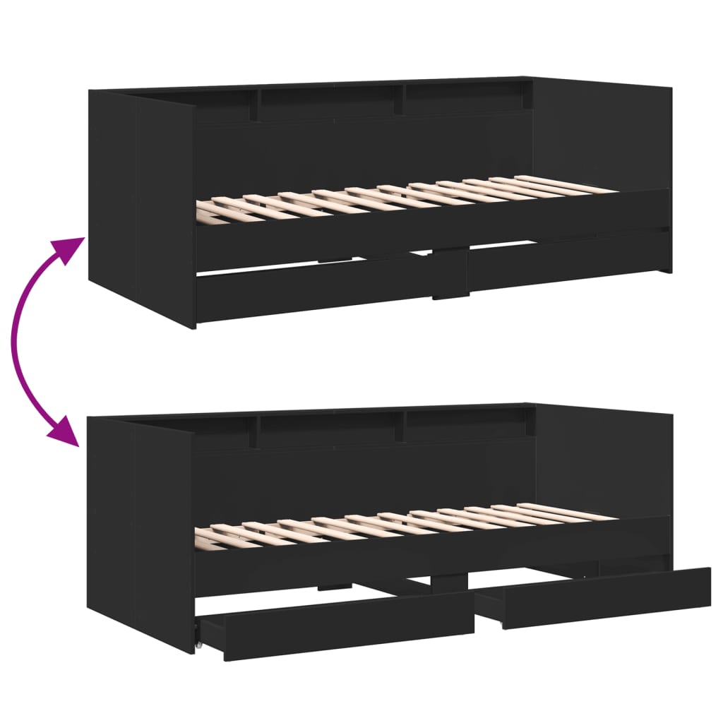 Daybed with Drawers without Mattress Black 100x200 cm - Bargainia.com - 