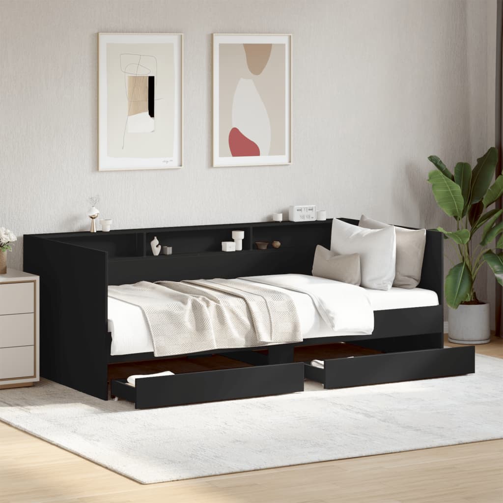 Daybed with Drawers without Mattress Black 100x200 cm - Bargainia.com - 
