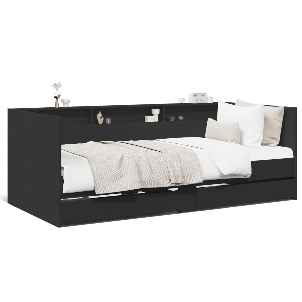 Daybed with Drawers without Mattress Black 100x200 cm - Bargainia.com - 